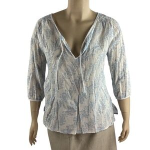 Eddie Bauer Blue White Floral Lightweight Cotton Blouse Size L